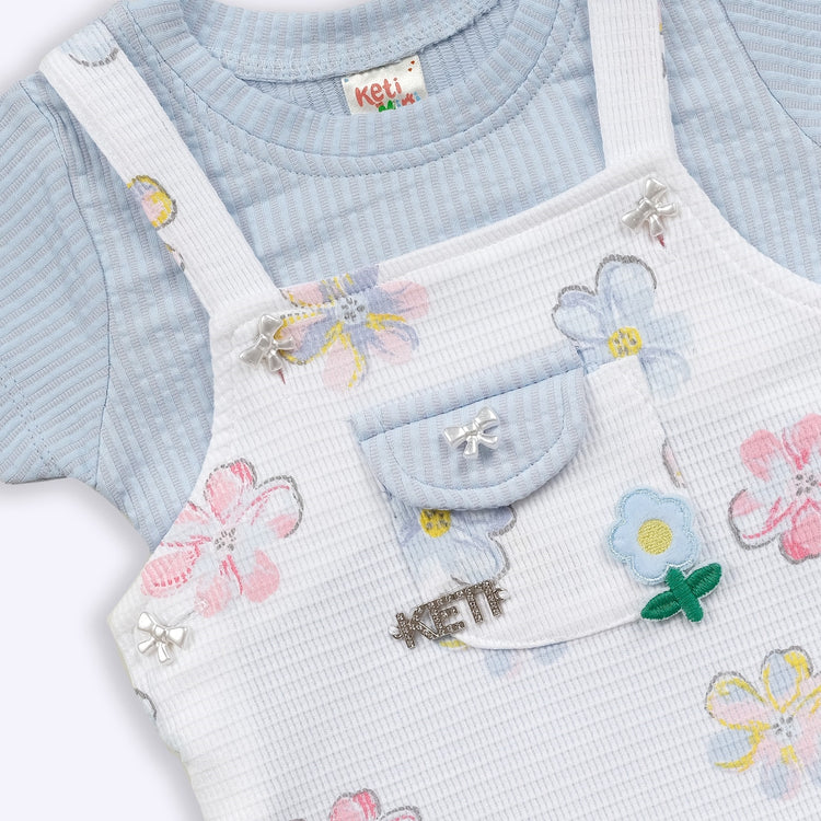 KETI MINI Baby Girls Cotton Dungaree and Top Set
