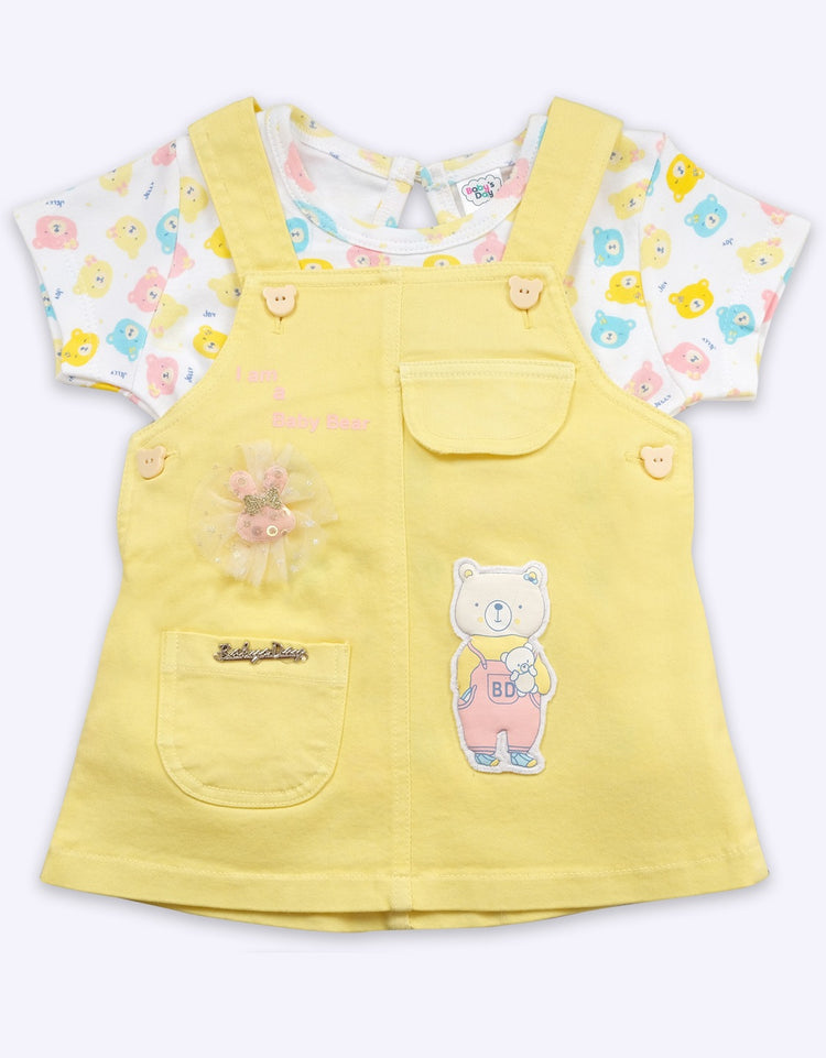 Infant Girls Cotton Dungaree With Half Sleeve Top