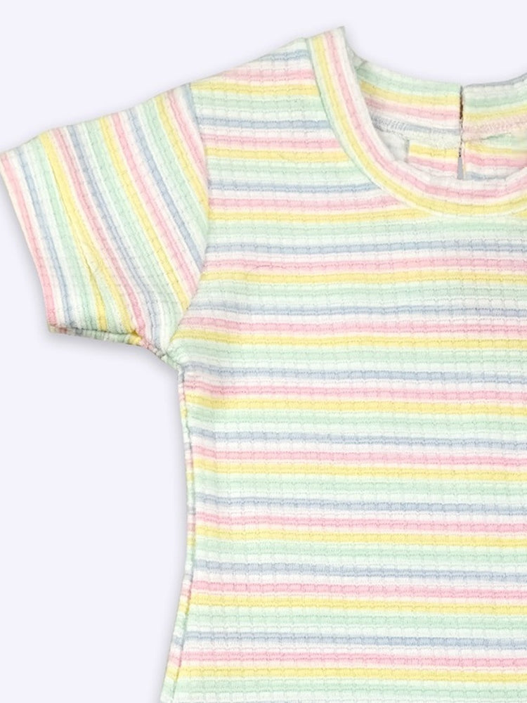 KETI MINI Girls Striped Top and Denim Dungaree
