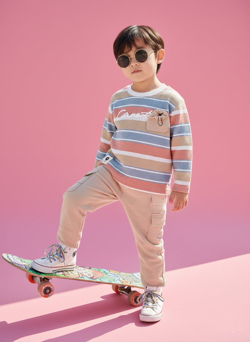 Boys Sweatshirt & Full Pant Casual Clothing Set | Rust & Yellow