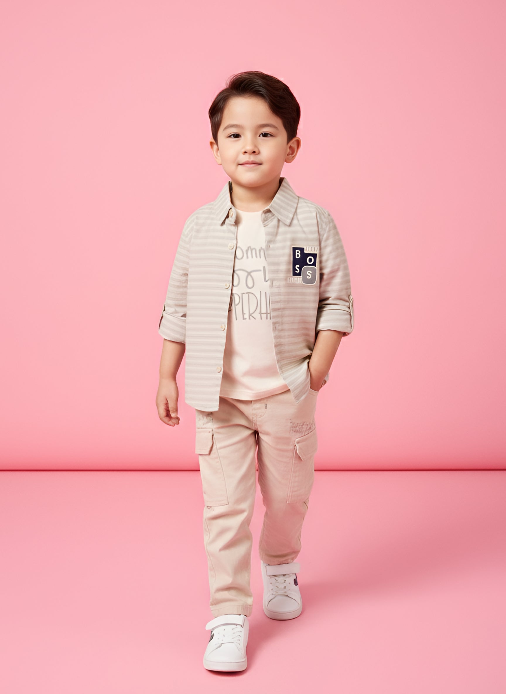Stripe Pattern Trendy Boys Casual Clothing Set | Cream & Orange