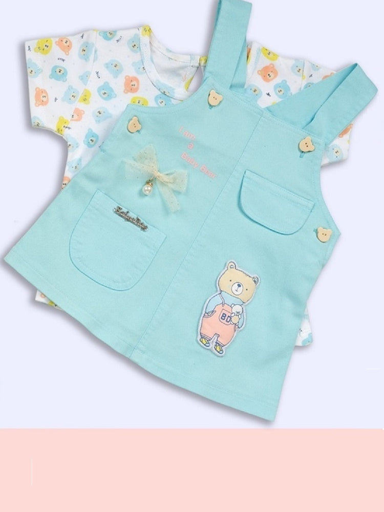 Infant Girls Cotton Dungaree With Half Sleeve Top