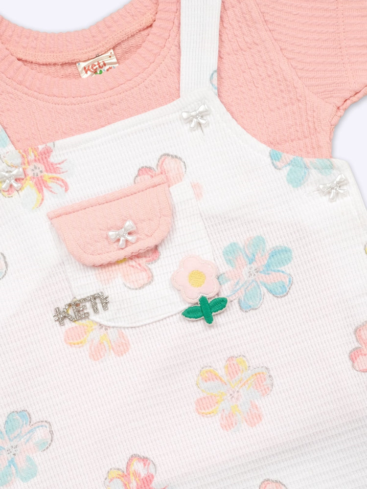 KETI MINI Baby Girls Cotton Dungaree and Top Set