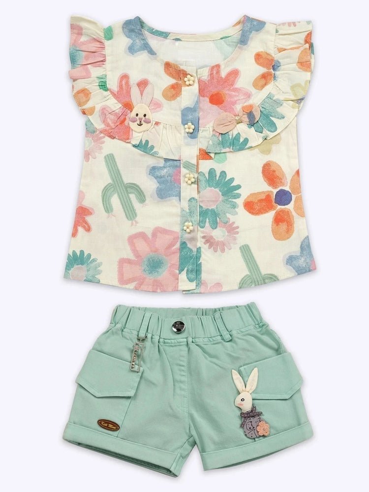 KETI MINI Floral Printed Sleeveless Top & Shorts Clothing Set