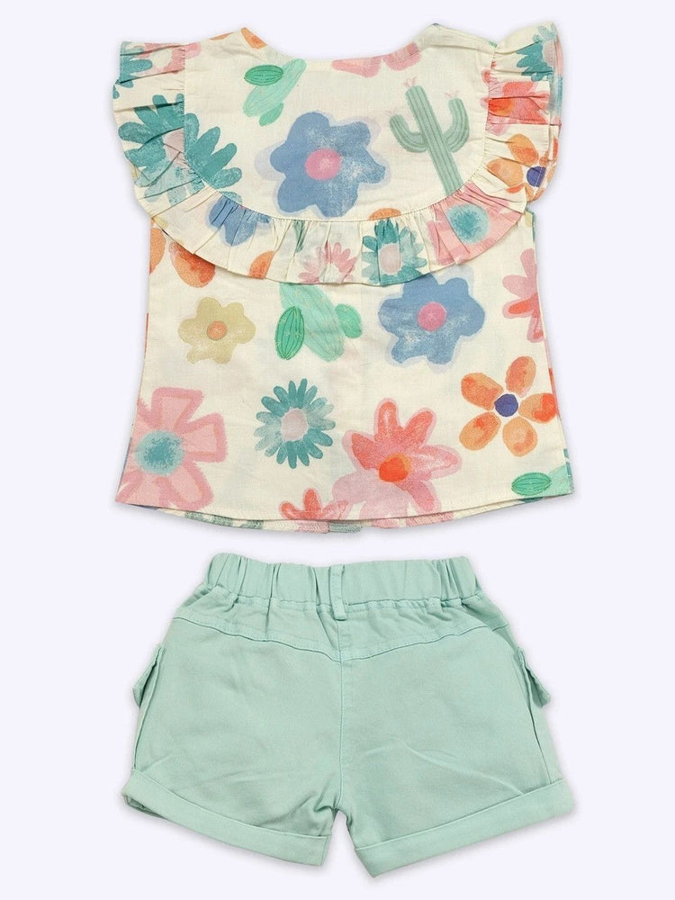KETI MINI Floral Printed Sleeveless Top & Shorts Clothing Set