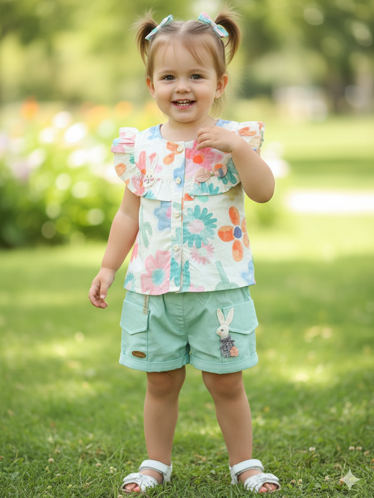 KETI MINI Floral Printed Sleeveless Top & Shorts Clothing Set