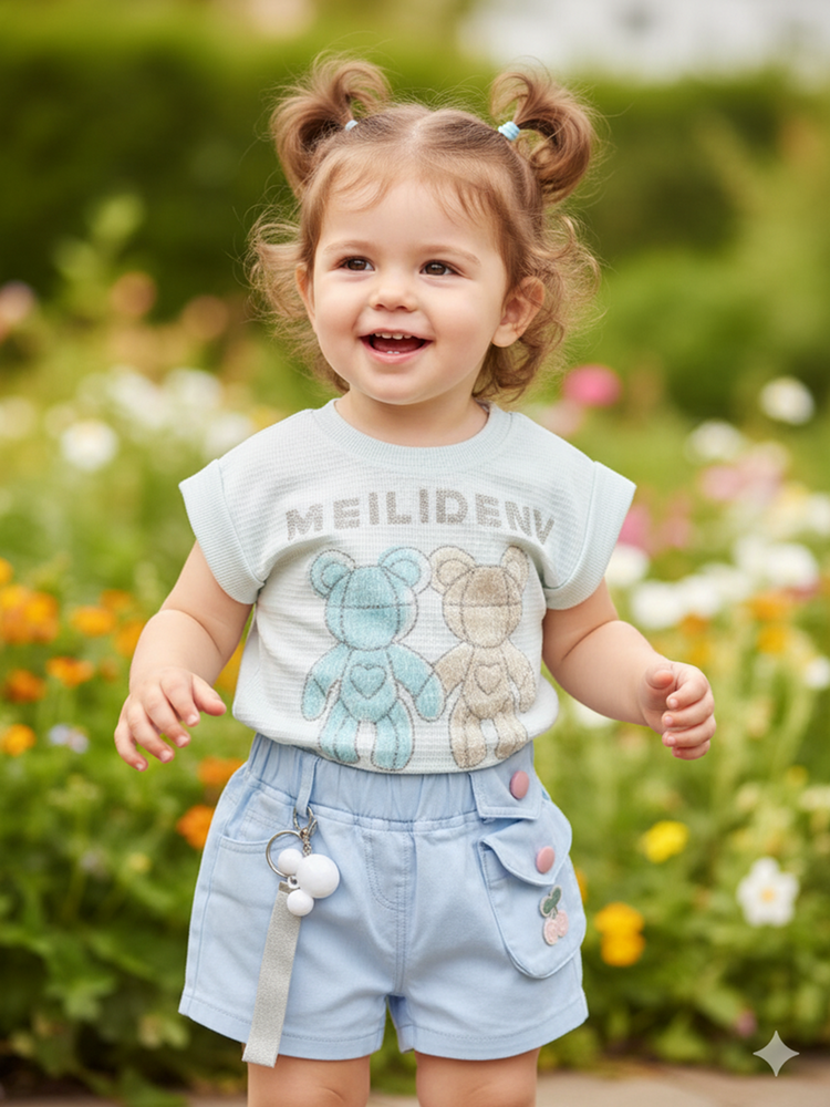 KETI MINI HD Printed Pure Cotton Top With Shorts Clothing Set