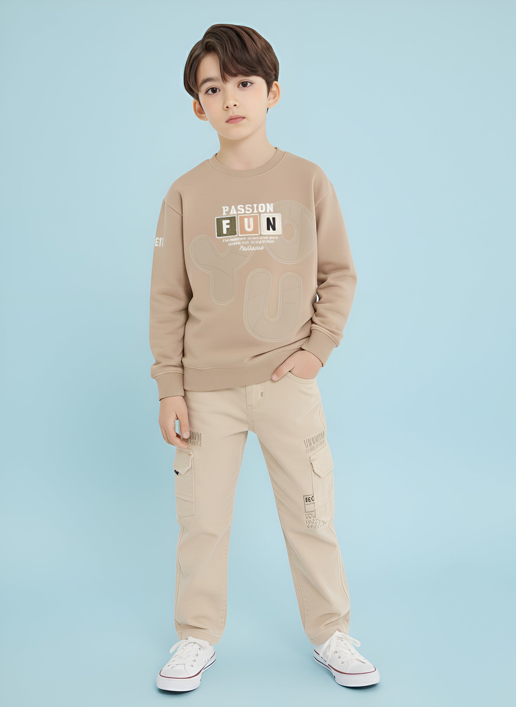 Kids Graphic Sweatshirt & Cargo Pants Set | Sand & Rust