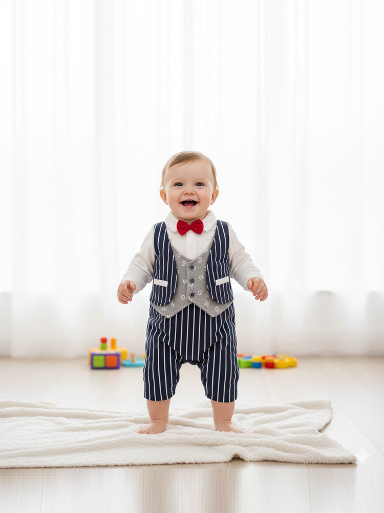 Pompidou Full Sleeves Romper Jacket Set For Baby Boys