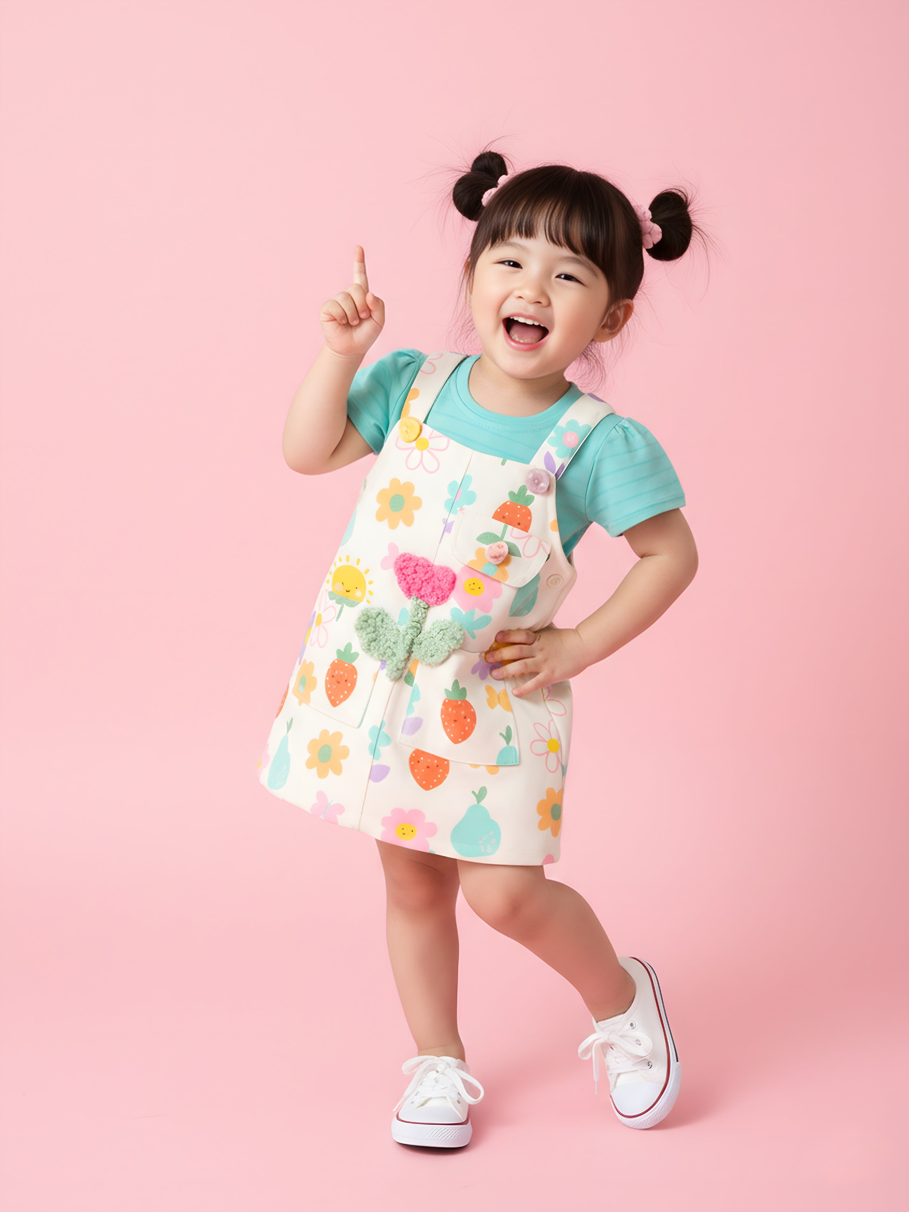 Girls’ Dungaree Dress Set with Short Sleeve T-Shirt