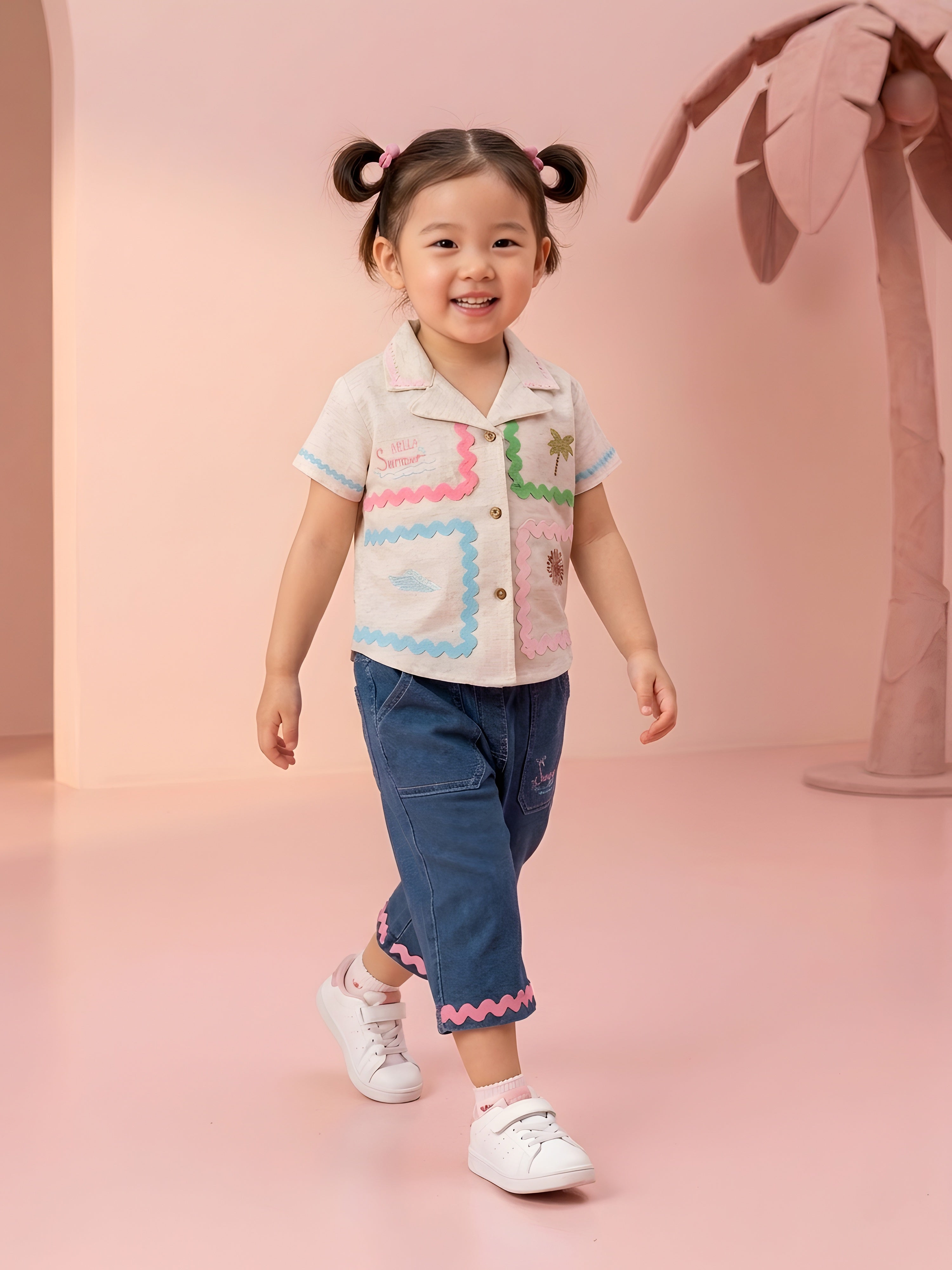 Girls Shirt & Denim Capri Pants Clothing Set