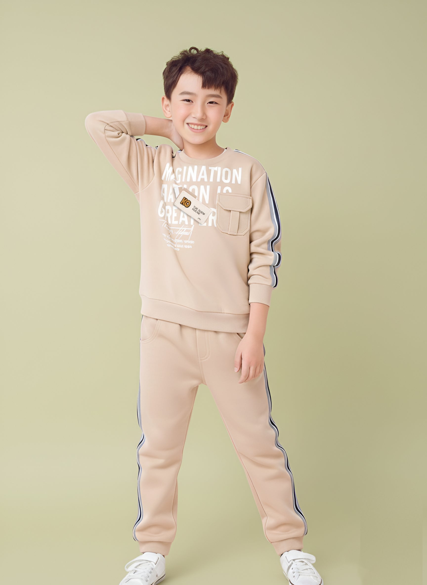 Boy's Cotton Co-Ord Set for Boys | Beige & Green