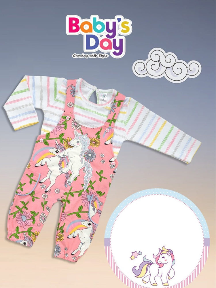 Baby Full Sleeve Top and Dungaree Romper Set