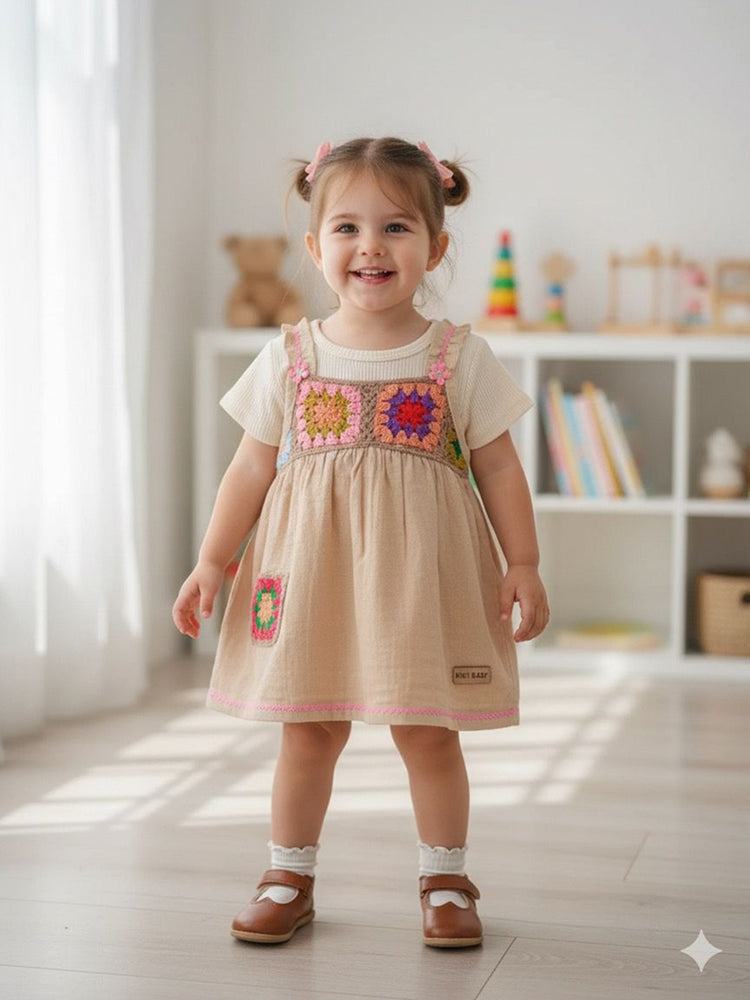 KIKO Embroidery Cotton Dungaree Set for baby