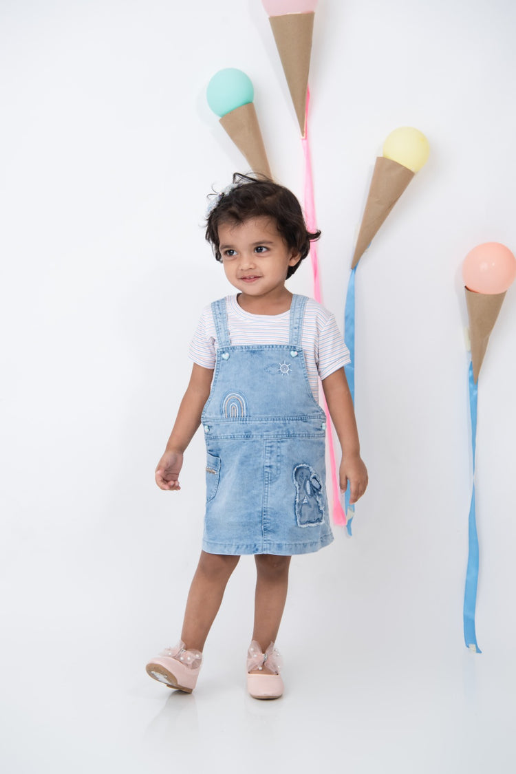 BABY'S DAY Denim Dungaree With T-Shirt With Panty