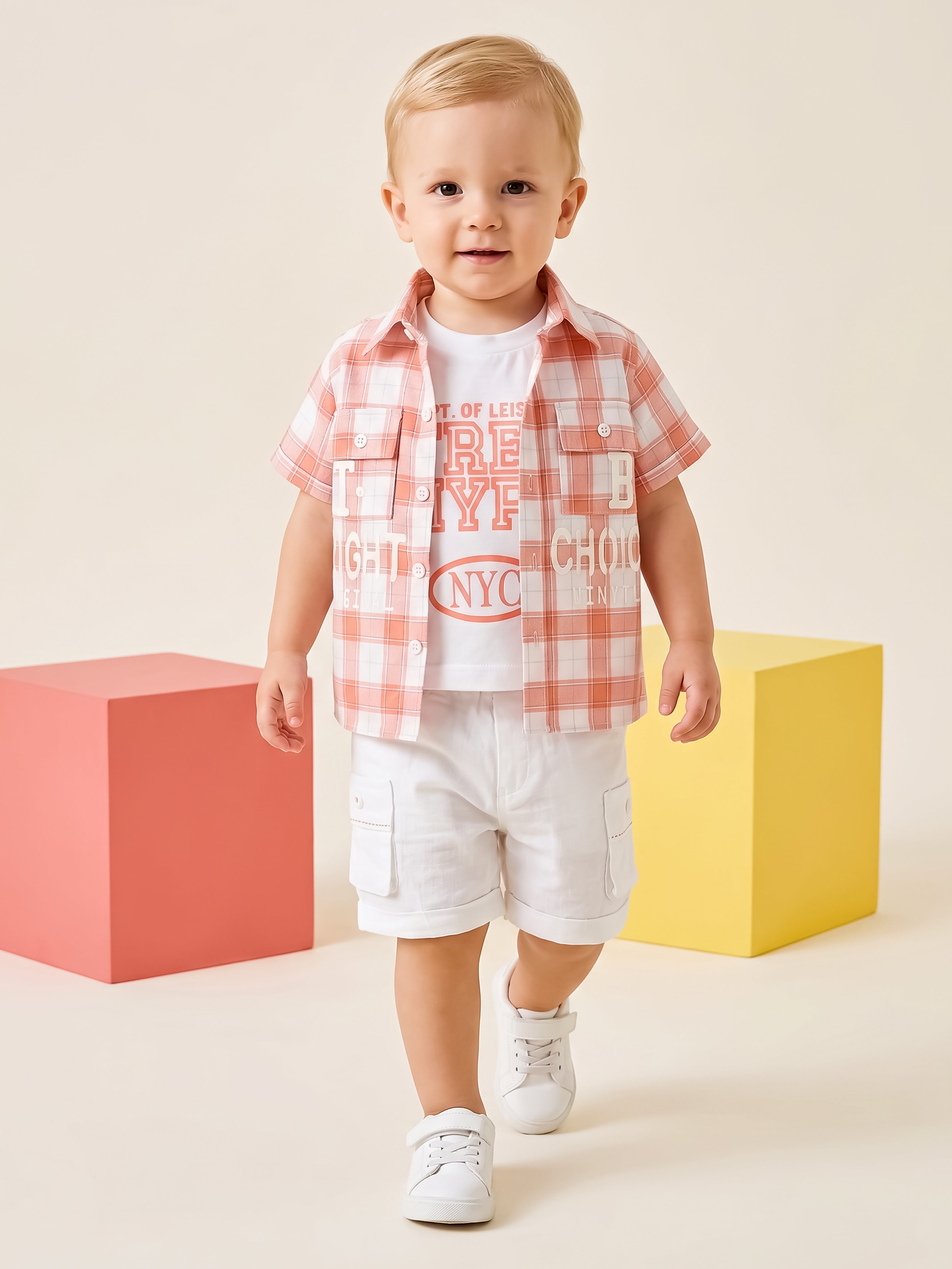 Boys Casual Plaid 3-Piece Summer Outfit
