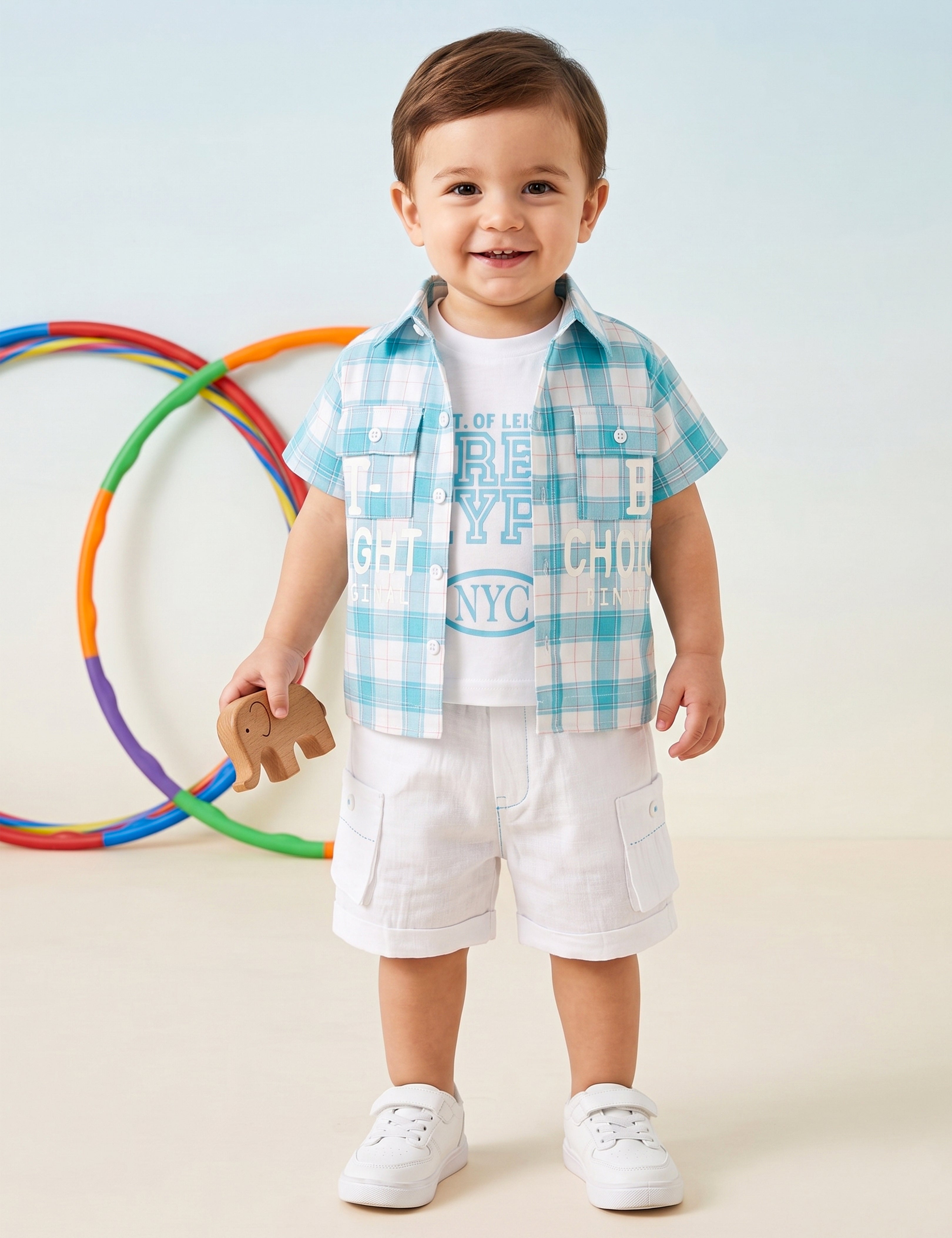 Boys Casual Plaid 3-Piece Summer Outfit