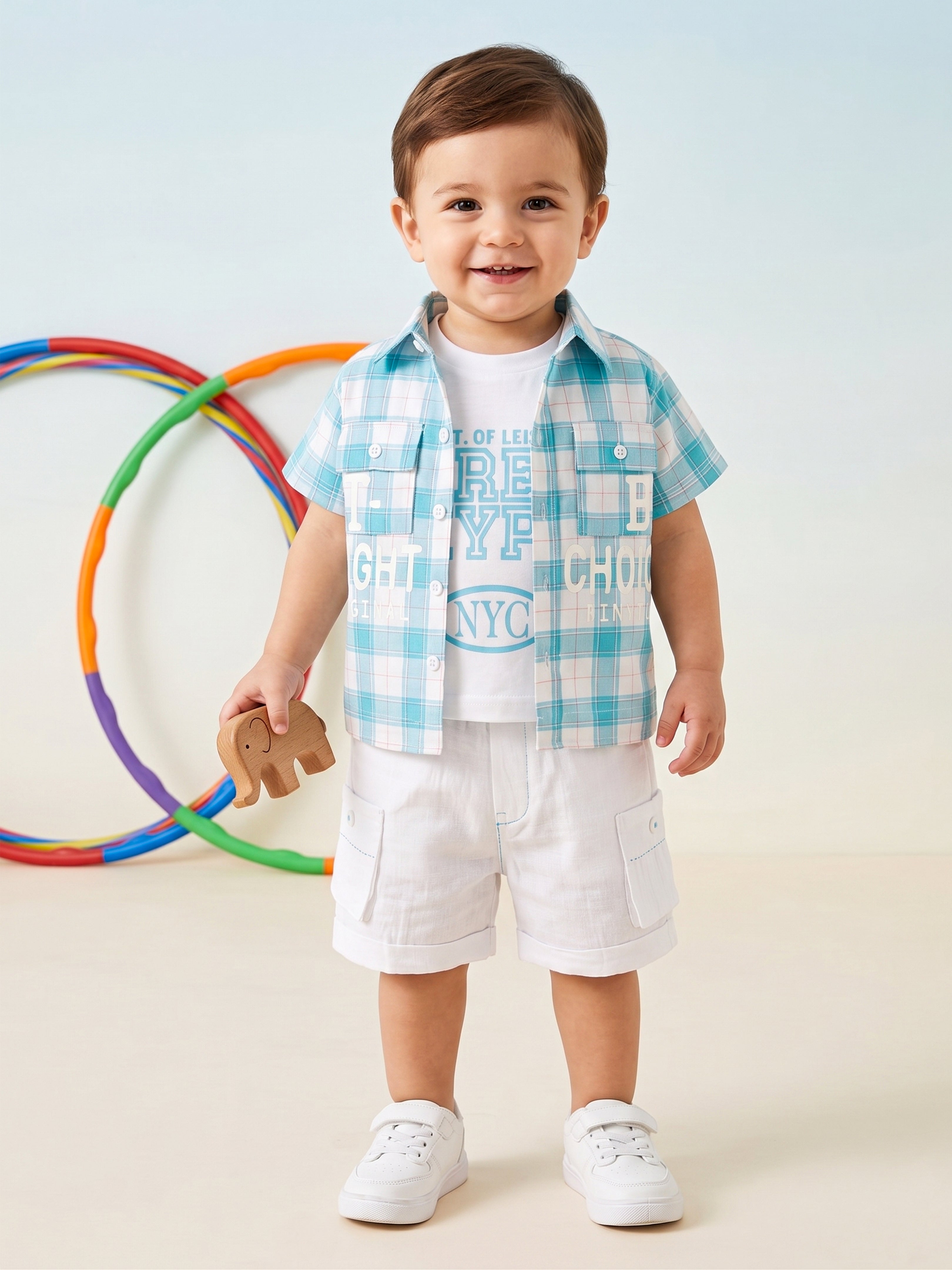 Boys Casual Plaid 3-Piece Summer Outfit