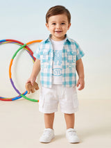 Boys Casual Plaid 3-Piece Summer Outfit