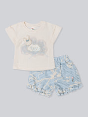 Girl’s Waffle Knit Top & Lace Ruffle Short Set