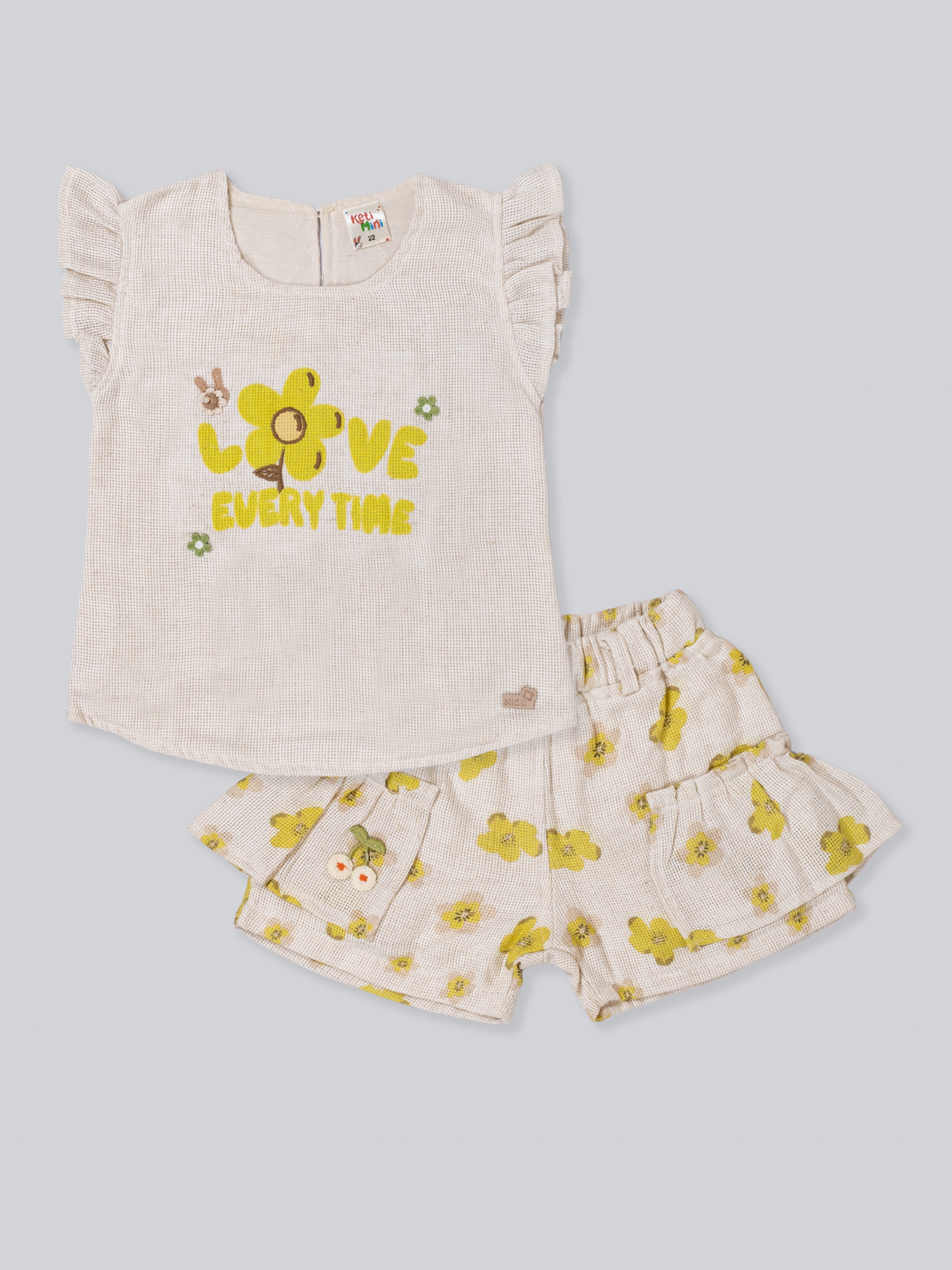 Girls’ Floral Ruffle Sleeve Top & Printed Shorts Set