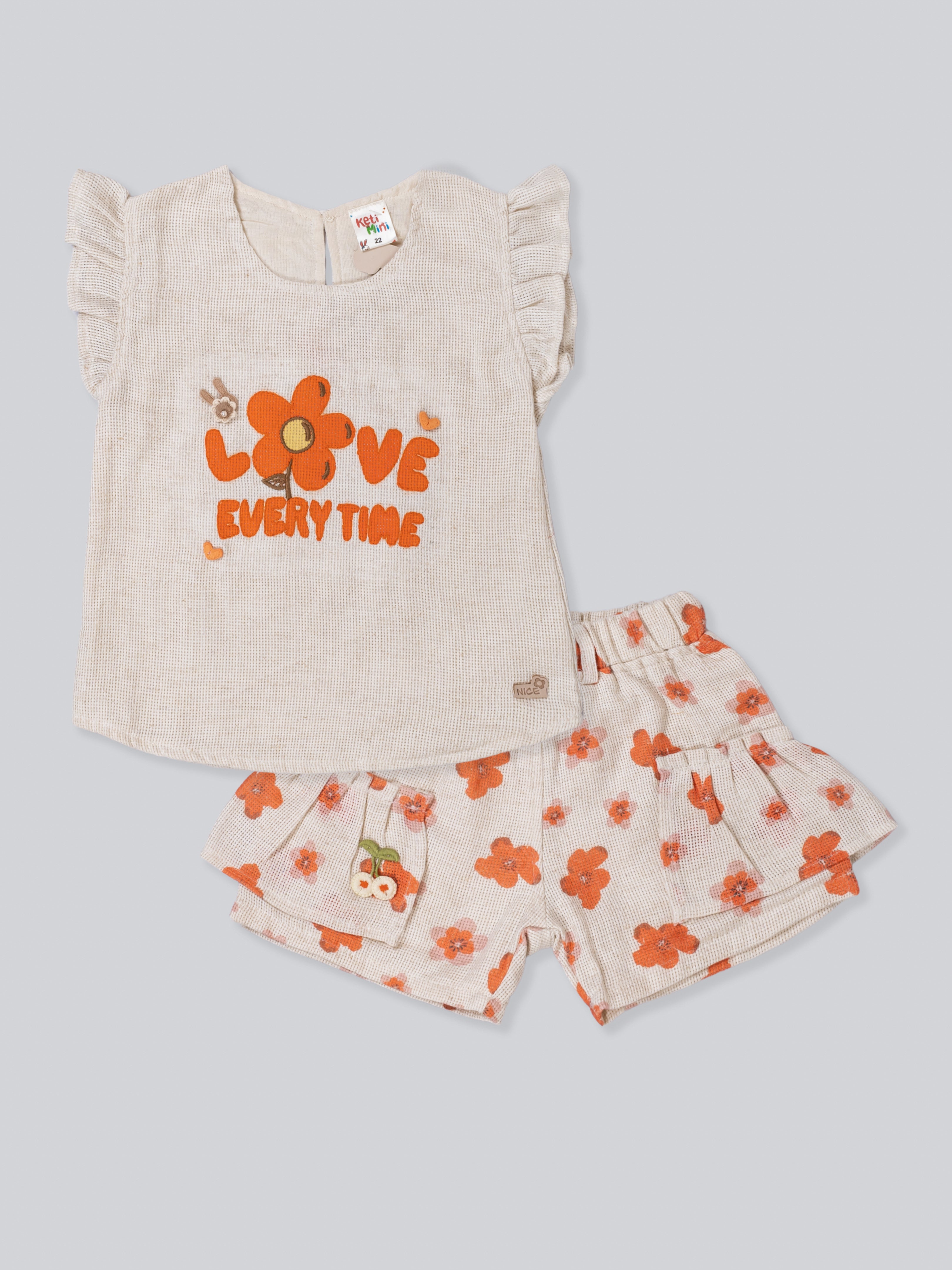 Girls’ Floral Ruffle Sleeve Top & Printed Shorts Set