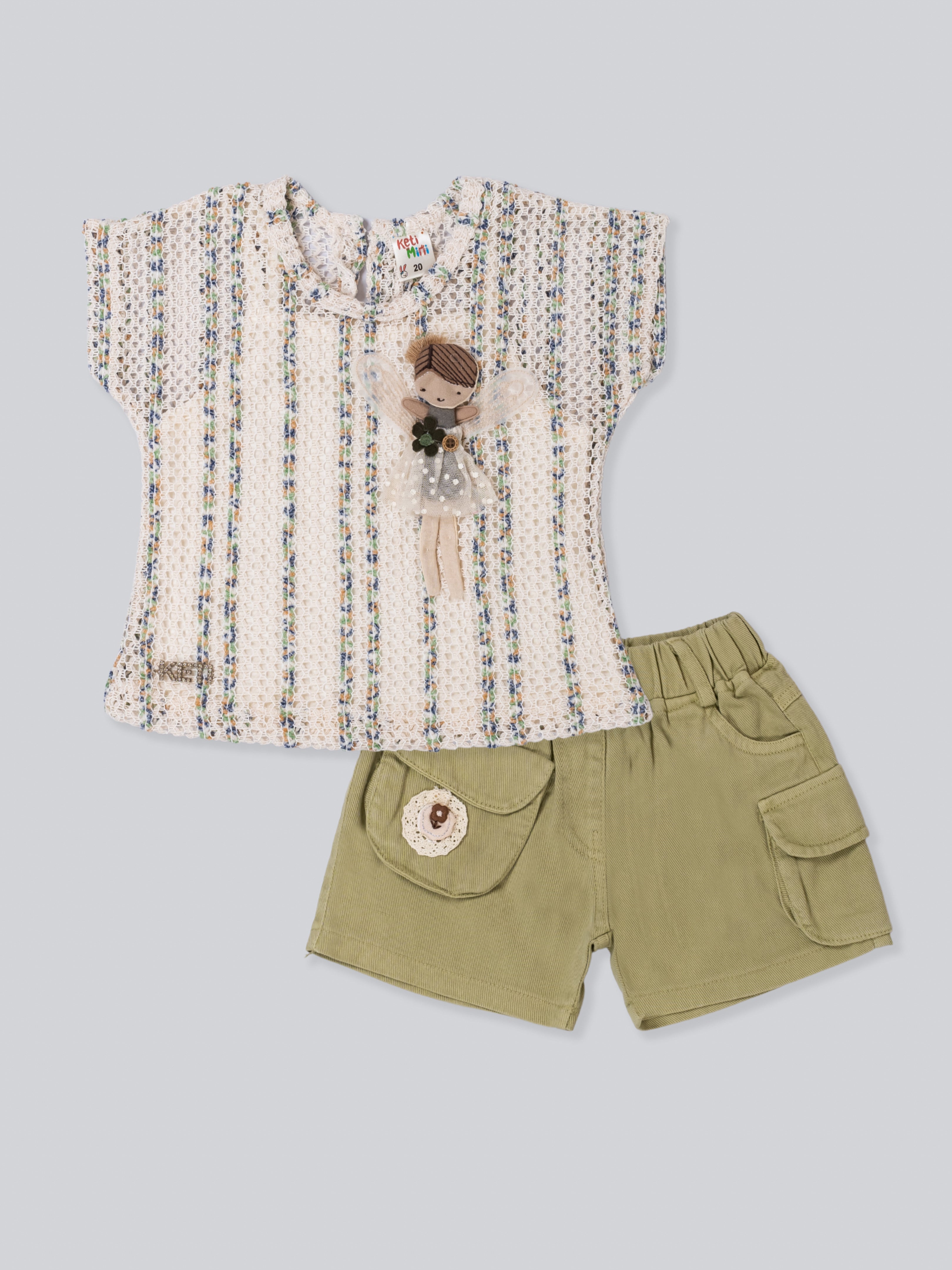 Girls Casual Top & Cargo Shorts Set
