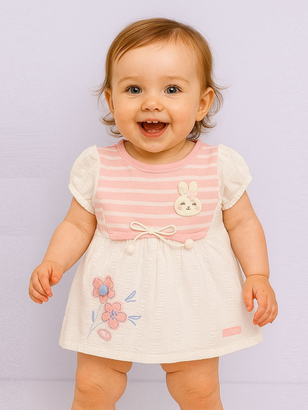 KIKO Baby Girls Striped Cotton Fit & Flare Dress