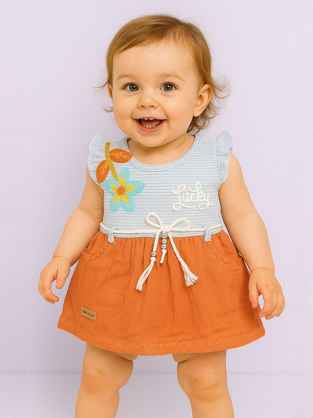 KIKO Infant Girls Striped Applique Fit & Flare Dress