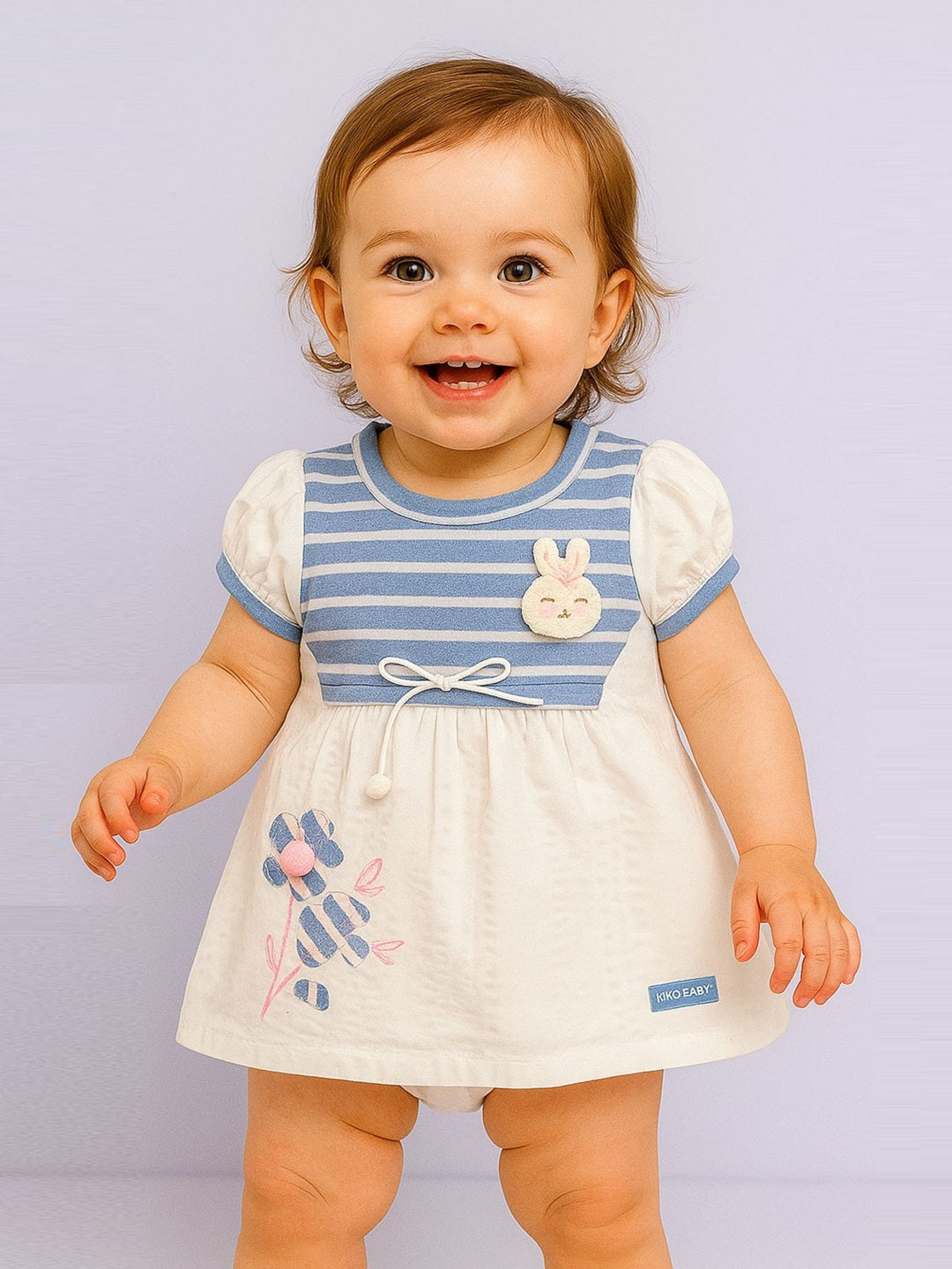 KIKO Baby Girls Striped Cotton Fit & Flare Dress