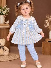 Baby Girls Floral Print Top with Knit Vest & Bottom Set