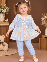 Baby Girls Floral Print Top with Knit Vest & Bottom Set