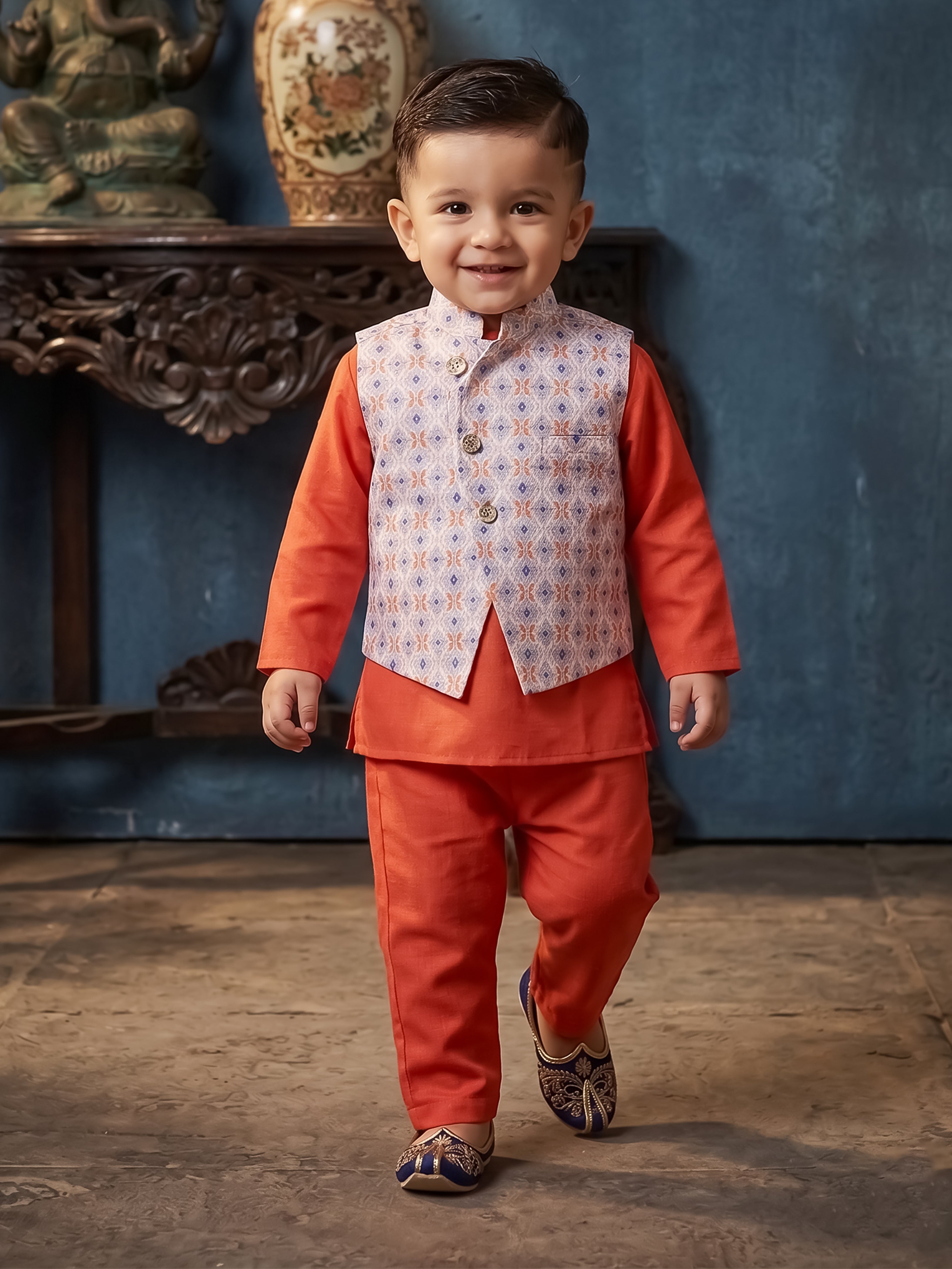 Ethnic Kurta Set with Printed Jacket