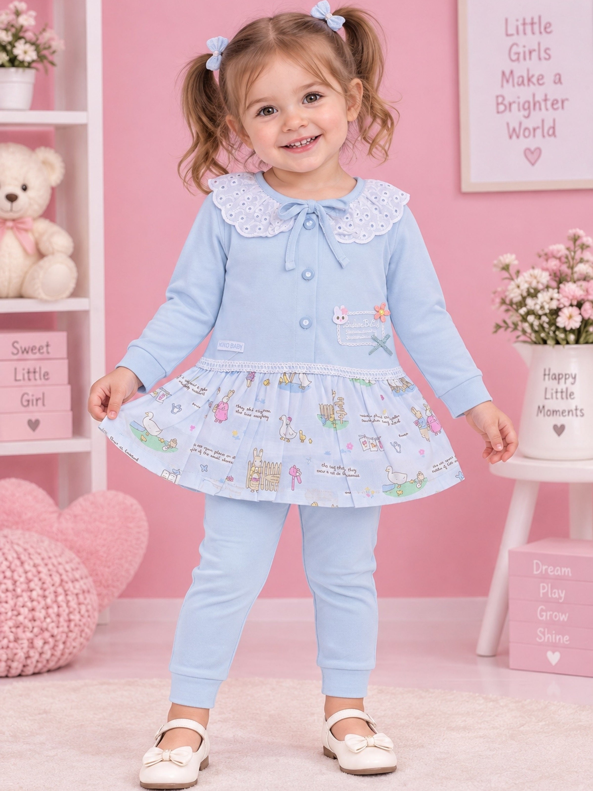 Baby Girls Full Sleeve Frock Top & Bottom Set