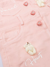 Girls’ Dungaree Dress Set with Teddy Bear Applique
