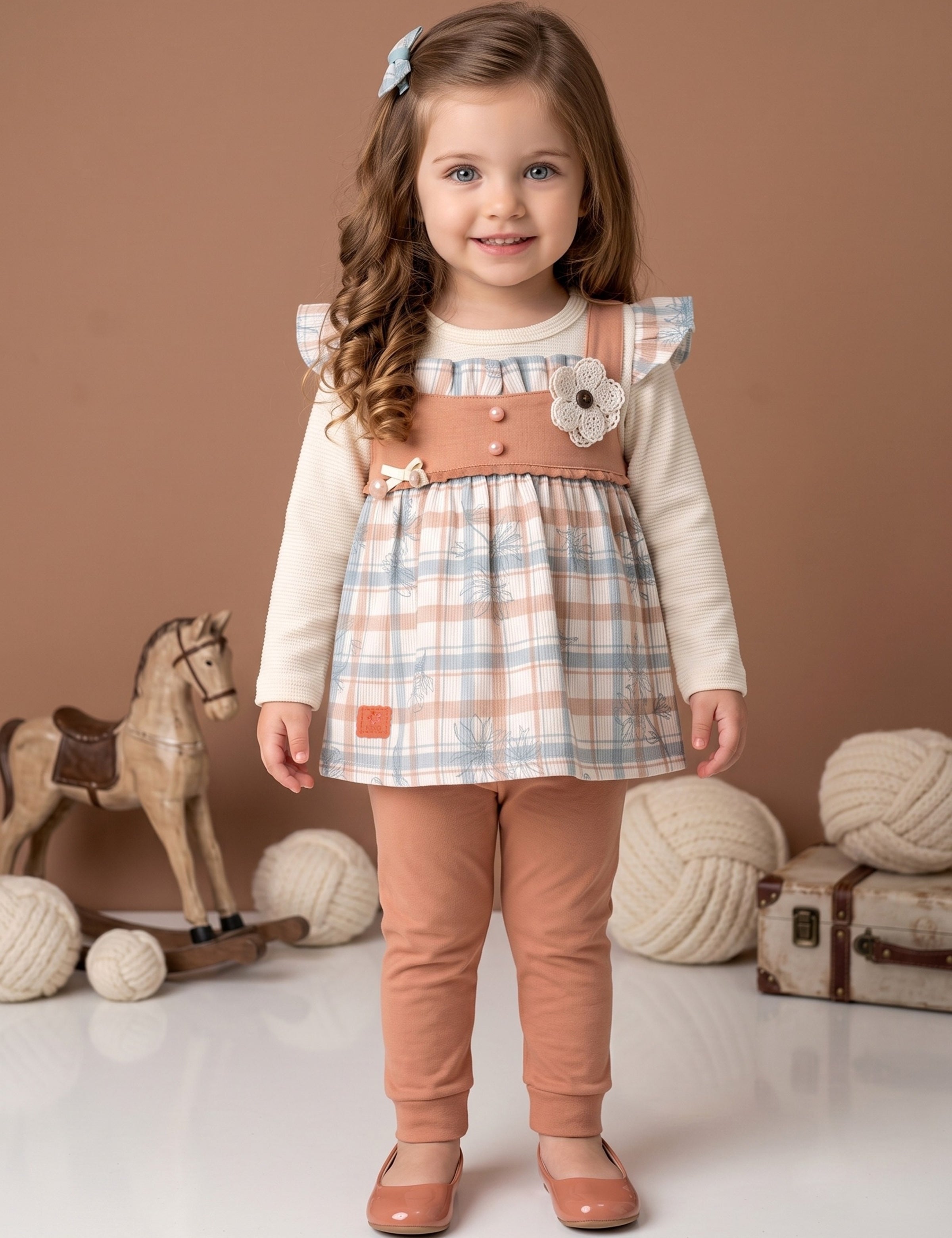 Baby Girls Checked Sleeveless Tunic Top & Bottom Set