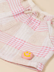 Girls Printed Knit Top with Woven Check Shorts