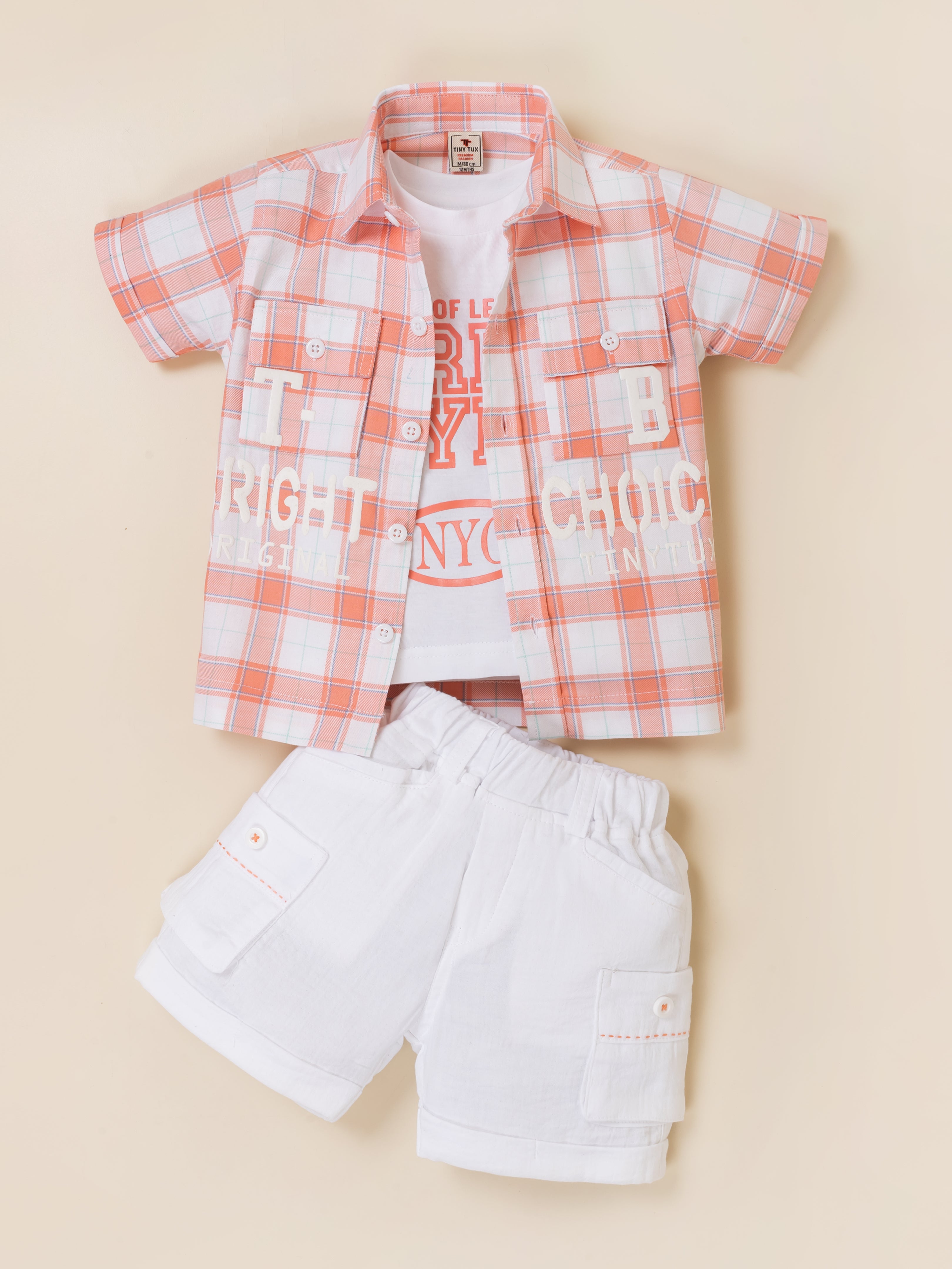 Boys Casual Plaid 3-Piece Summer Outfit