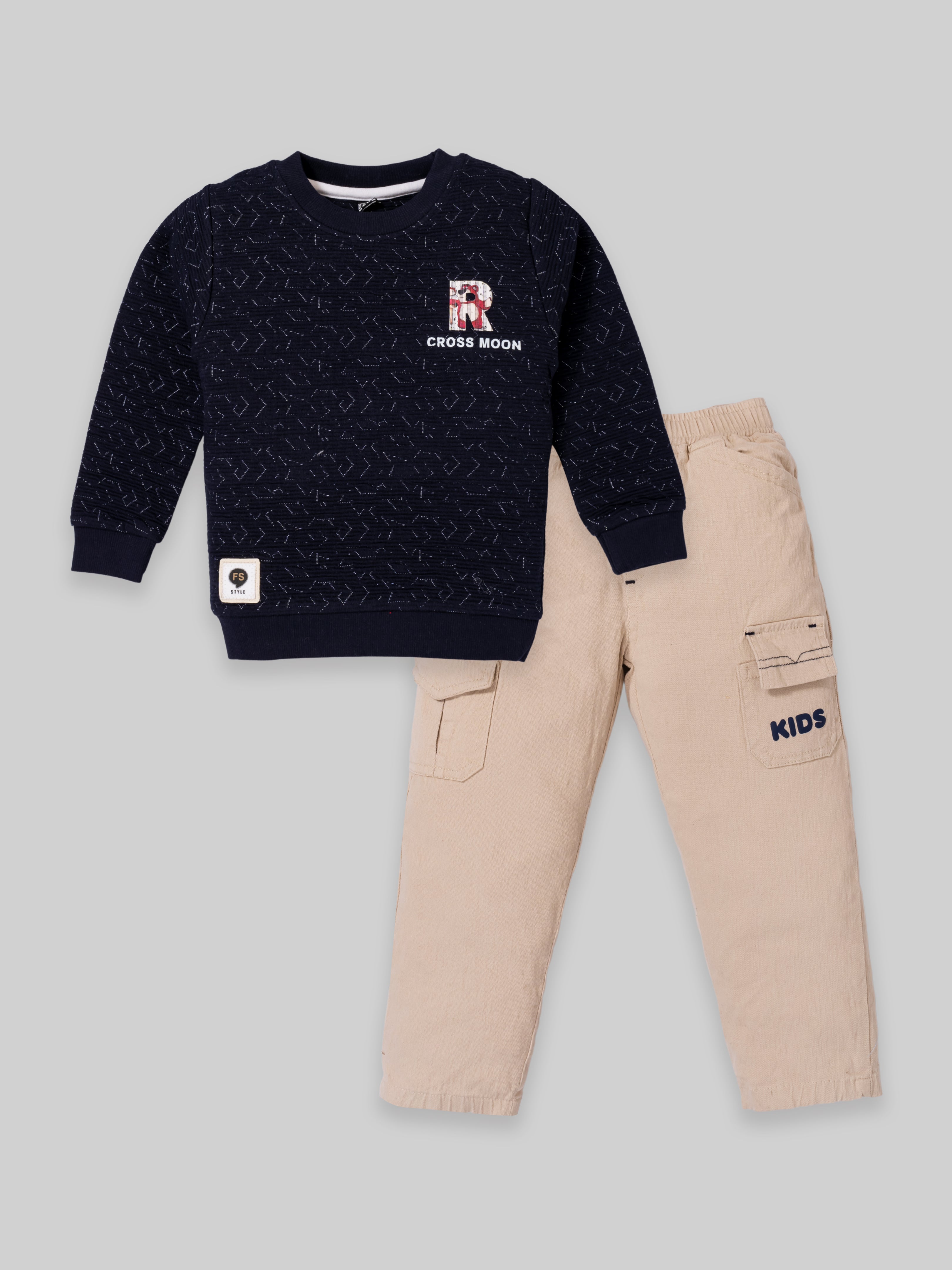 Boys Winter Sweatshirt & Full Pant Set | Navy & Red