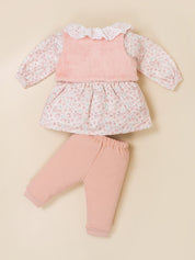 Baby Girls Floral Printed Top with Jacket & Bottom Set