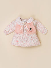 Baby Girls Floral Printed Top with Jacket & Bottom Set