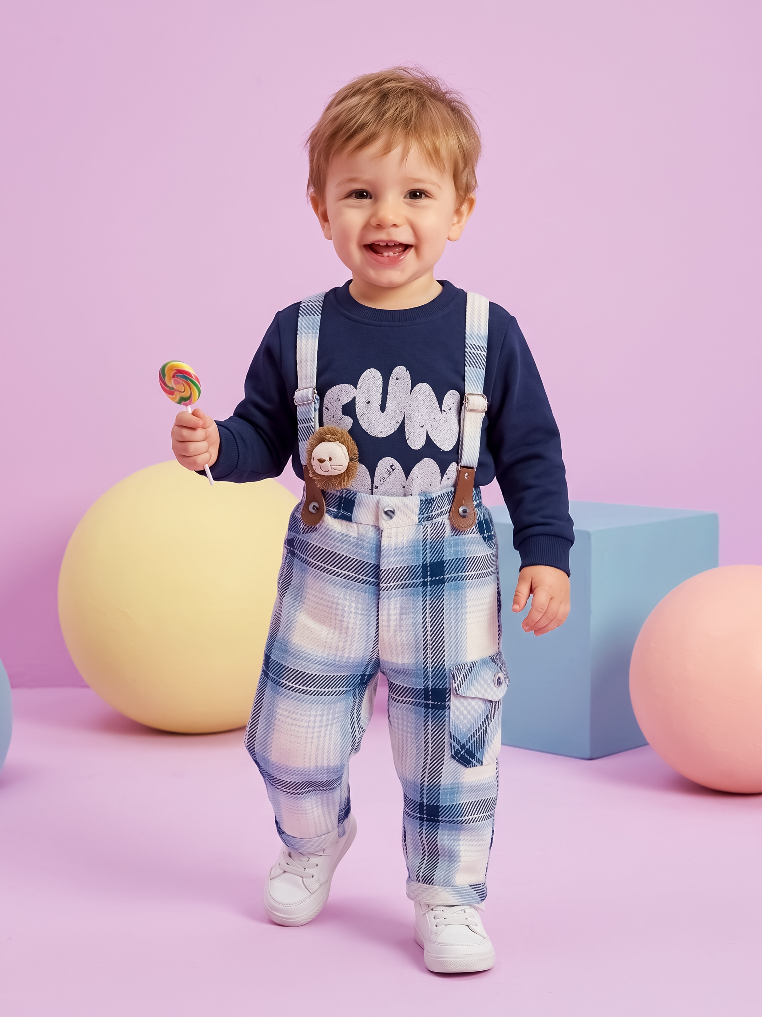 Boys’ Plaid Suspender Outfit Set