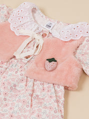Baby Girls Floral Printed Top with Jacket & Bottom Set