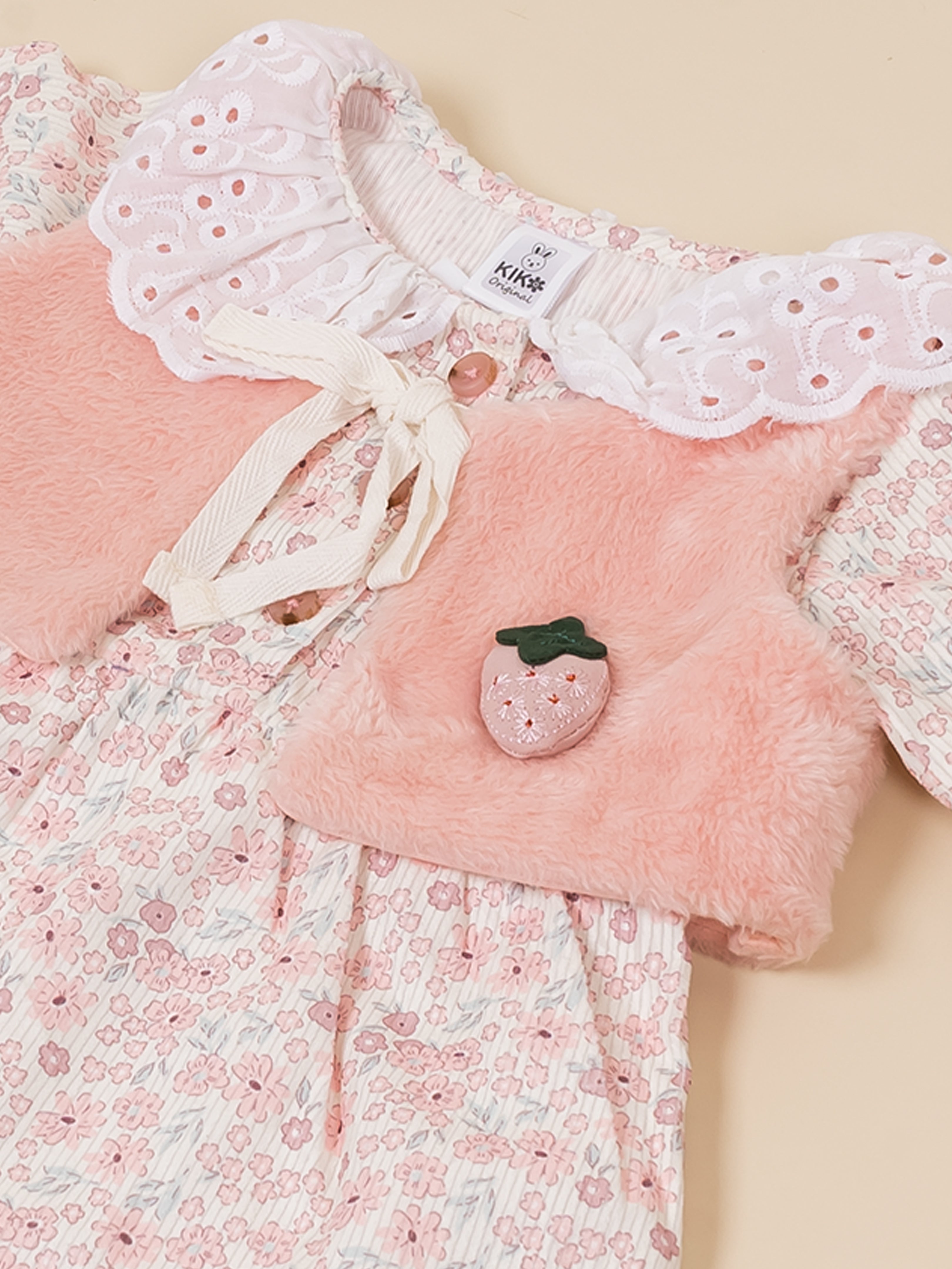 Baby Girls Floral Printed Top with Jacket & Bottom Set