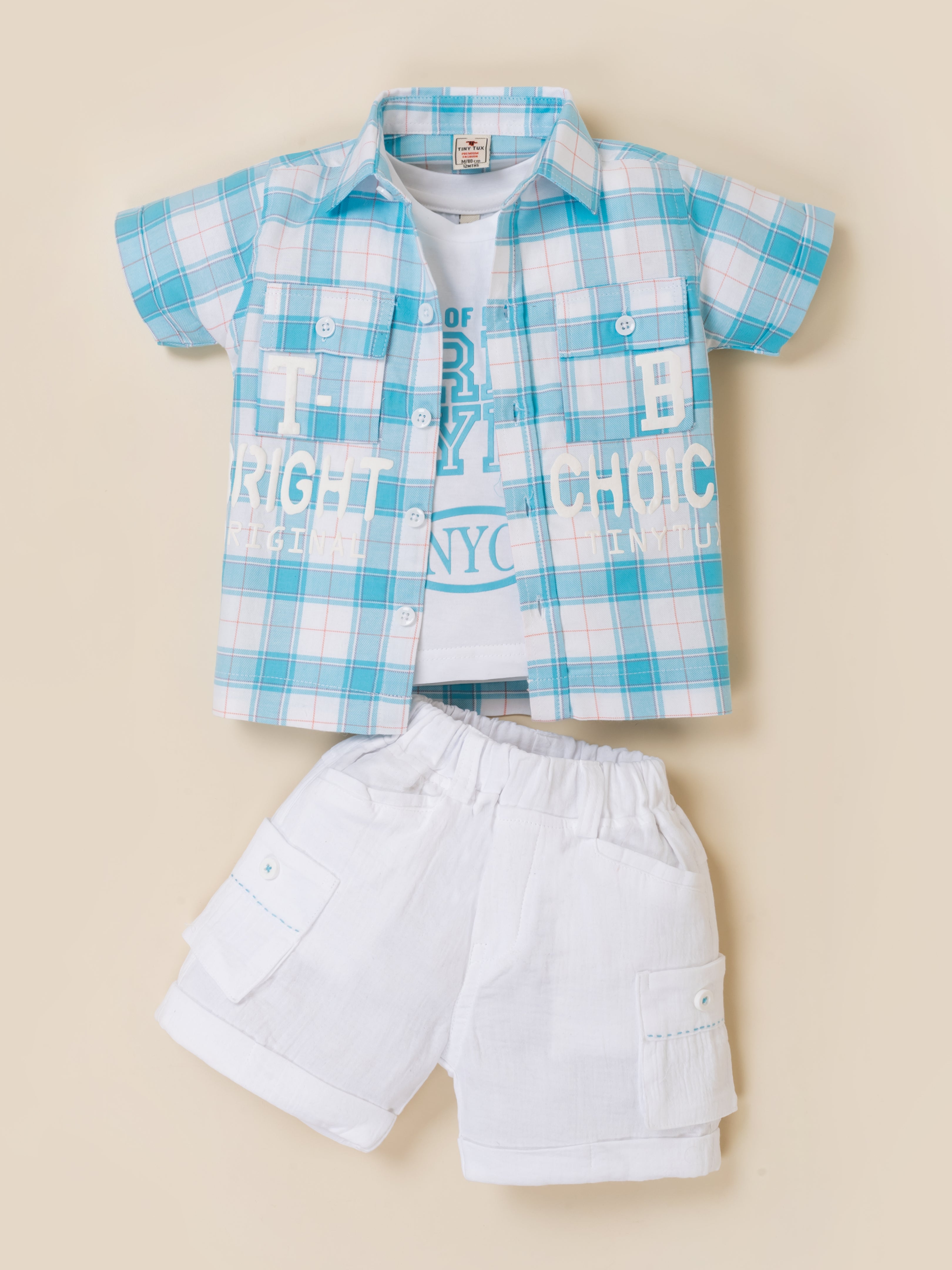Boys Casual Plaid 3-Piece Summer Outfit
