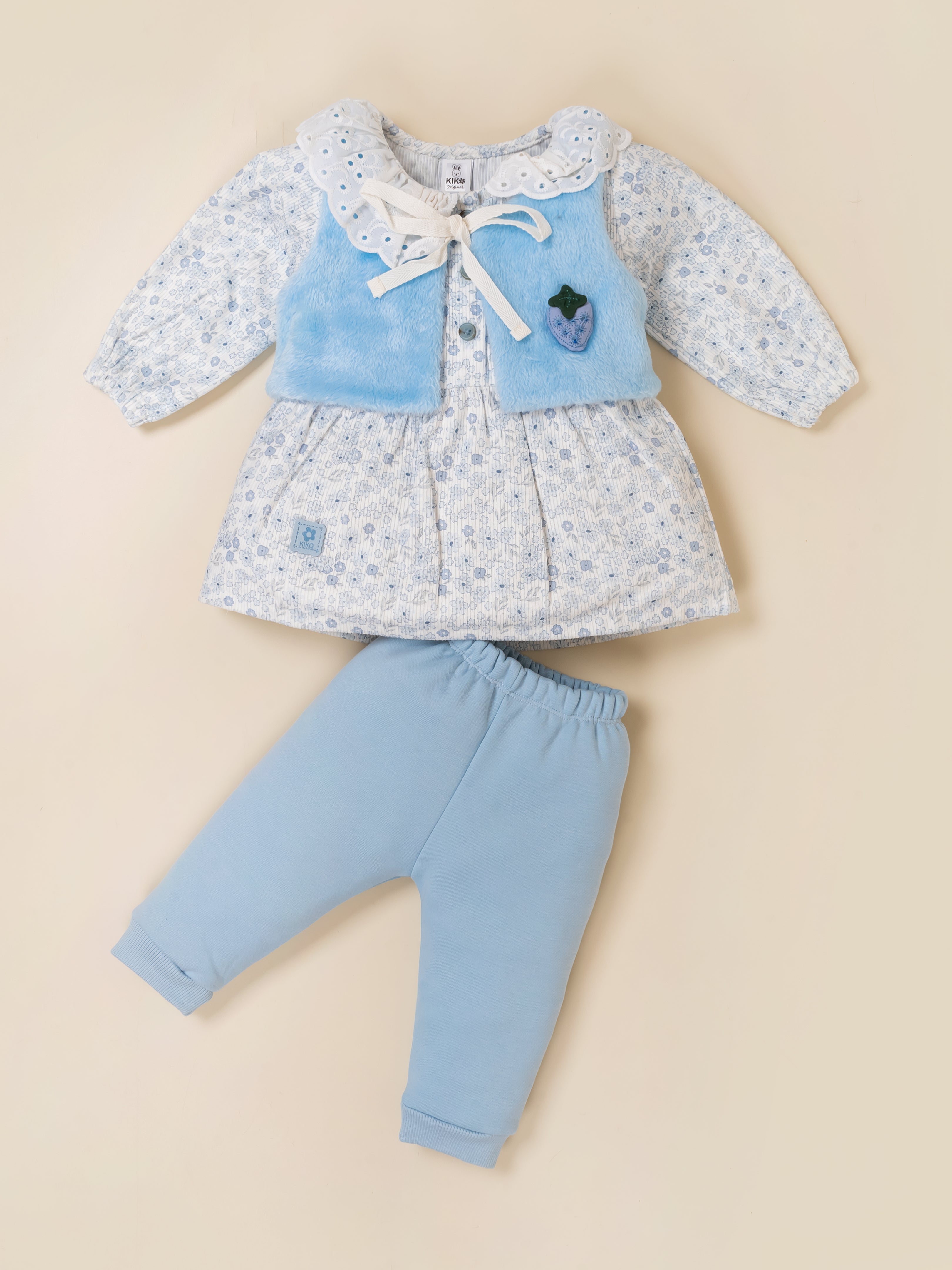 Baby Girls Floral Printed Top with Jacket & Bottom Set
