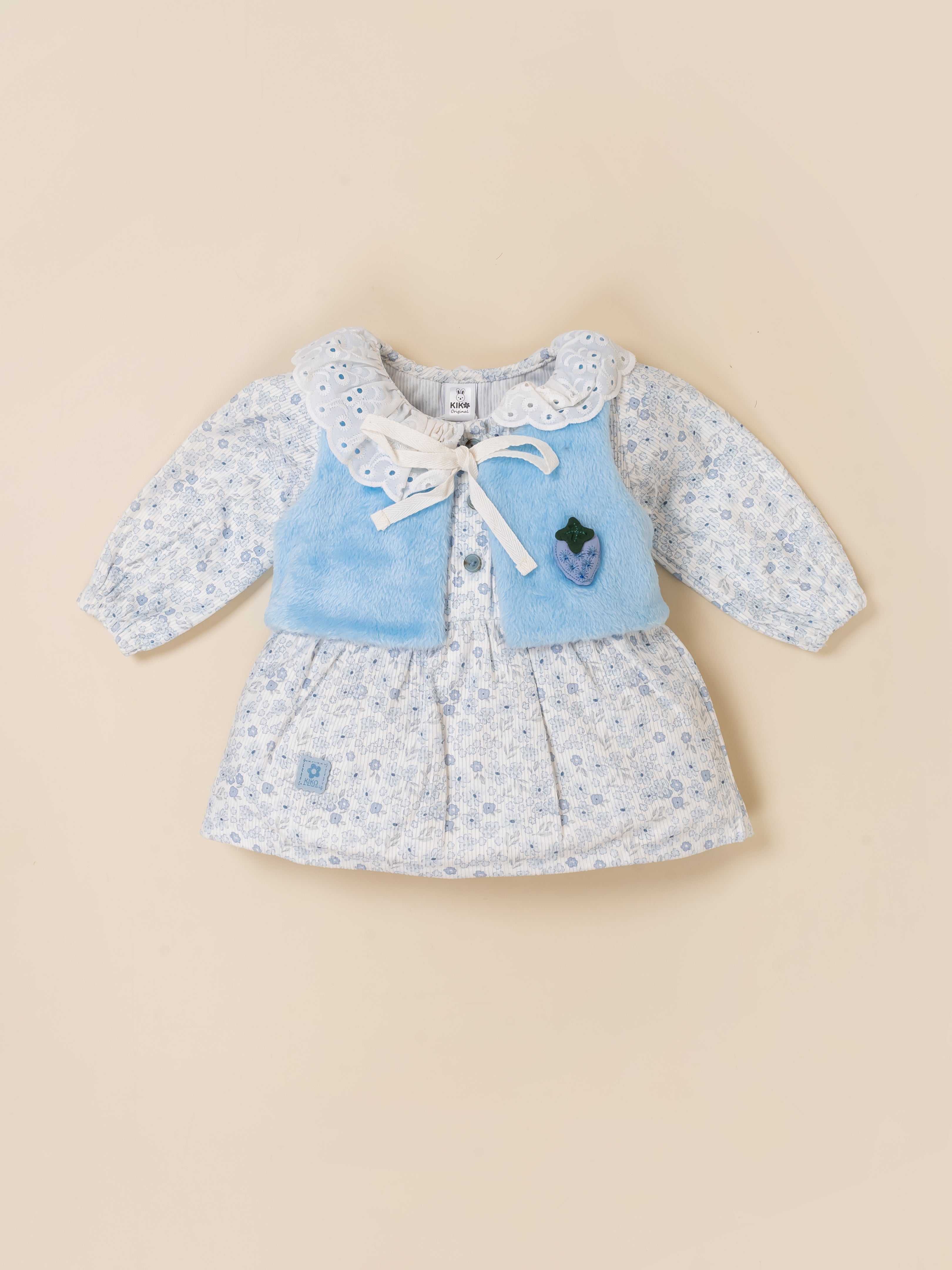 Baby Girls Floral Printed Top with Jacket & Bottom Set