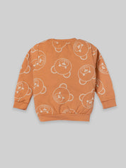 Boys Teddy Bear Printed Sweatshirt & Cargo Pants Set | Cream & Orange
