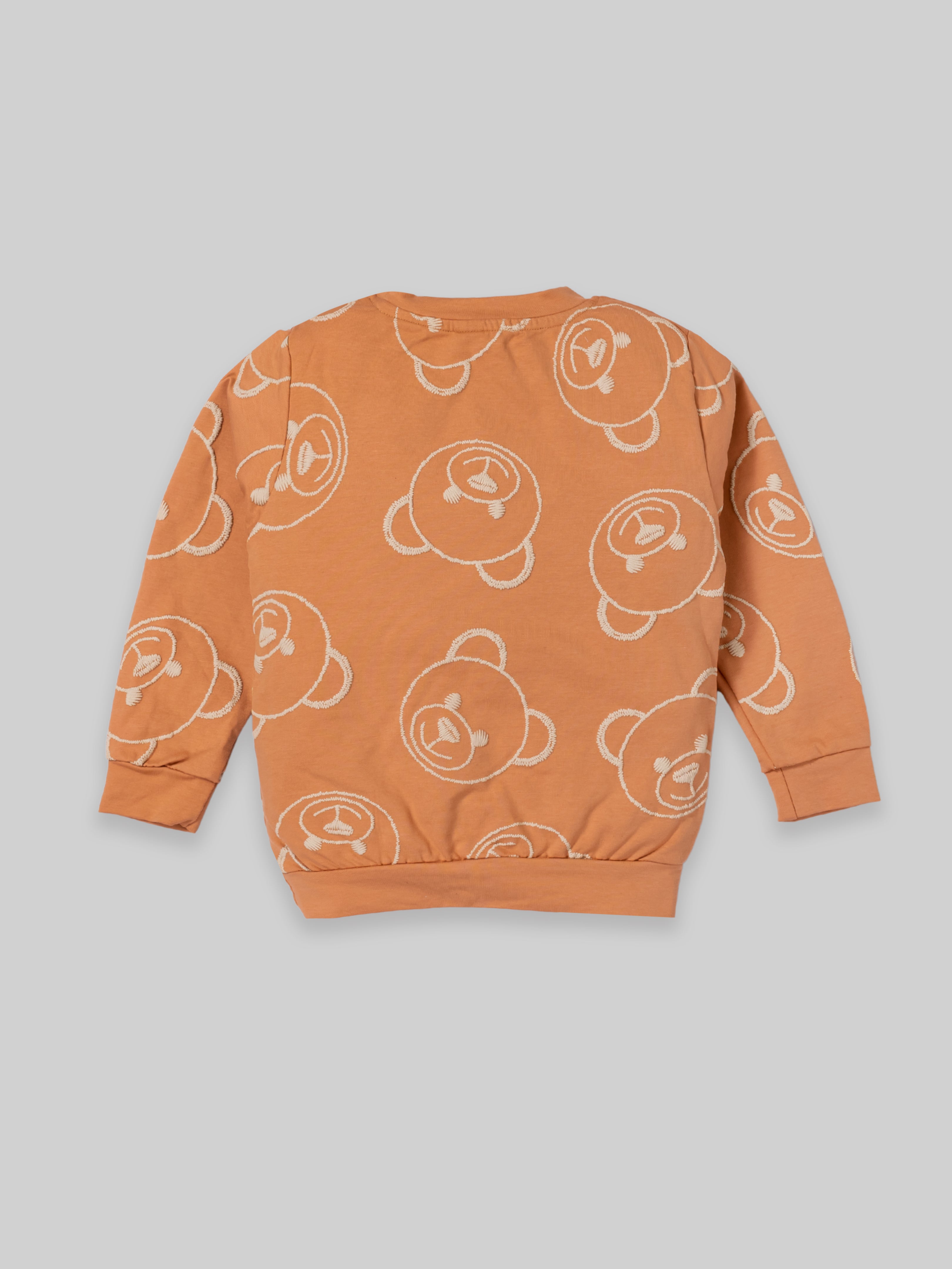 Boys Teddy Bear Printed Sweatshirt & Cargo Pants Set | Cream & Orange