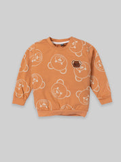 Boys Teddy Bear Printed Sweatshirt & Cargo Pants Set | Cream & Orange
